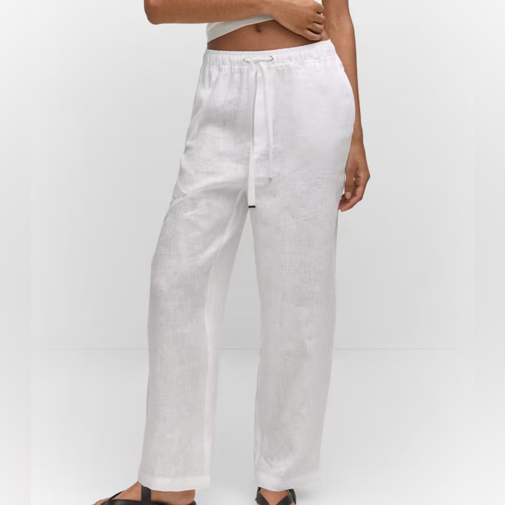 Mango White Bow Linen Pants